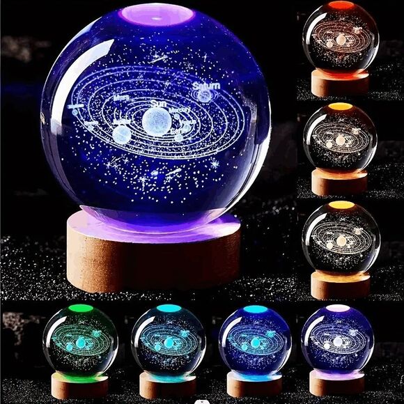 3D Color-Changing Outer Space Solar System Crystal Ball Small Night Light - Picture 4 of 4